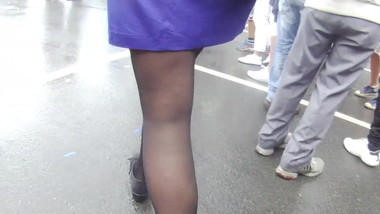 Candidk Teen walikng in flats and black tights