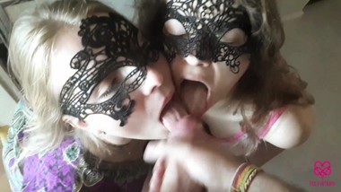 Double swallow blowjob in the mirror *Poly-amory*