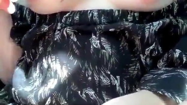 Young girl flashing boobs pussy and fingering herself in car