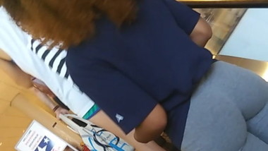 Teen ass in gray shorts