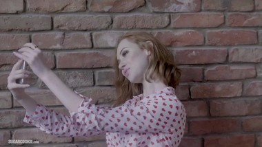 Natural redhead with big boobs gets a creampie in the kitchen