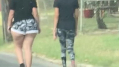 Jiggly teen cheeks in small shorts