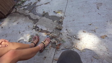 Sexy Asian girl feet on campus