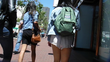 BootyCruise: Asian Babes Leg Art 35 - Roomy Pinstripe Shorts