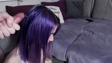 Cum in her purple hair.