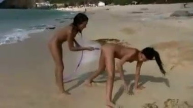 Lesbian Teens at the beach with public