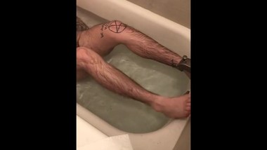 Trans Boy Masturbating, Cumming, and Pissing in the Bathtub