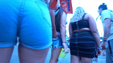 Festival Ass in Jean shorts upclose shot