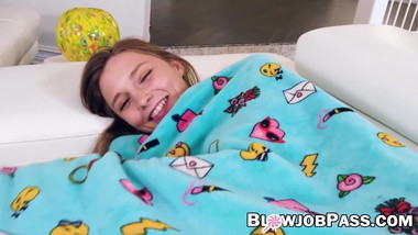 Teen beauty Ava Parker fed jizz after sucking big cock POV