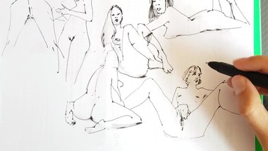 porn artist at work, sketching webcam models