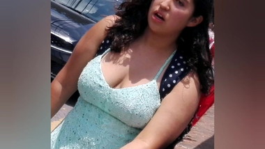 Following a young girl with big tits