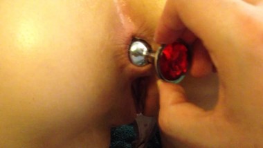 First Time ANAL , Butt Plug In Tight Asshole