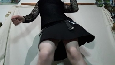 Tgirl plays in new skirt