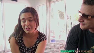 Cute teen stepsister Mia Grand rides stepbrothers cock