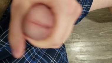 College Teen Jerks Cock and Catches Fat Load