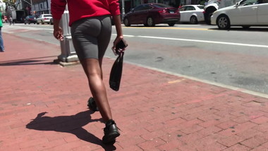 Grey Spandex VPL Wedgie Ebony Candid