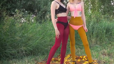 Russian coloured pantyhose outdoor photo shoot