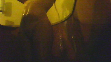 Friend taking a shower during vacation