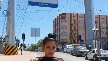 Mexican slut showing and shakeing her soft melons in public