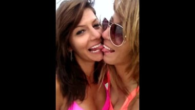 Shy friends flashing on the beach