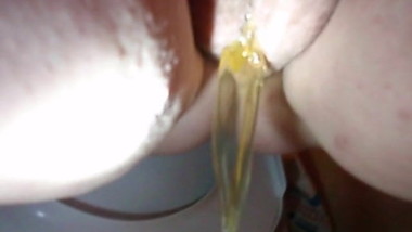 Me pissing in toilet with teen BBW hairy pussy