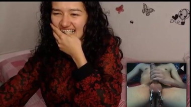 Shy asian teen hilarious webcam reaction!